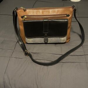 Fossil Tan and Black Crossbody Bag